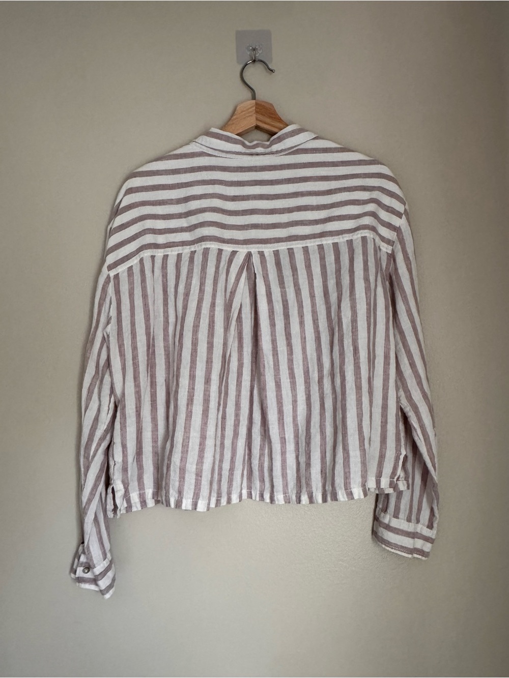 Rachel Zoe Cropped Striped Linen button down size L mauve - Picture 4 of 5